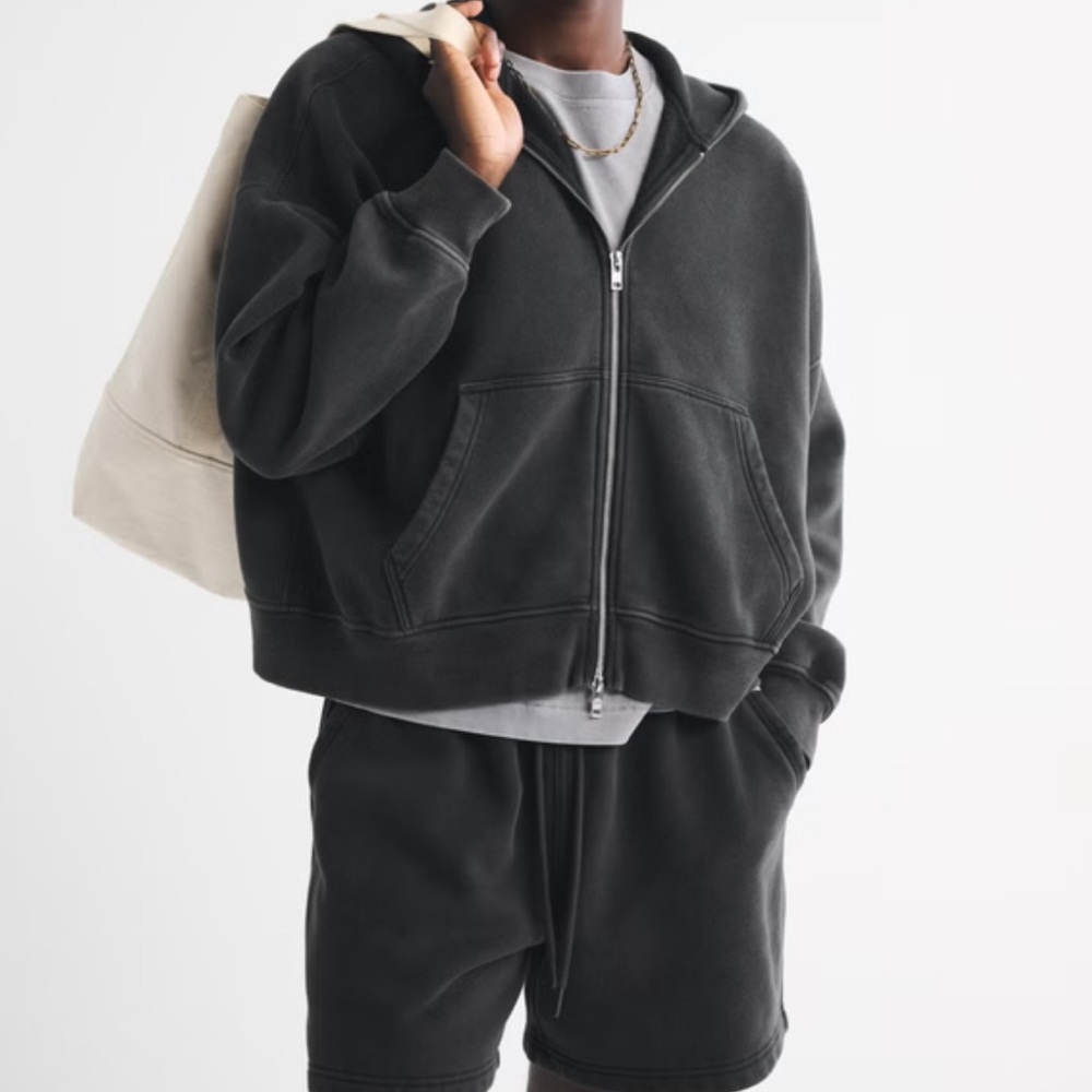 Abercrombie Mens Zipper Hoodie washed black